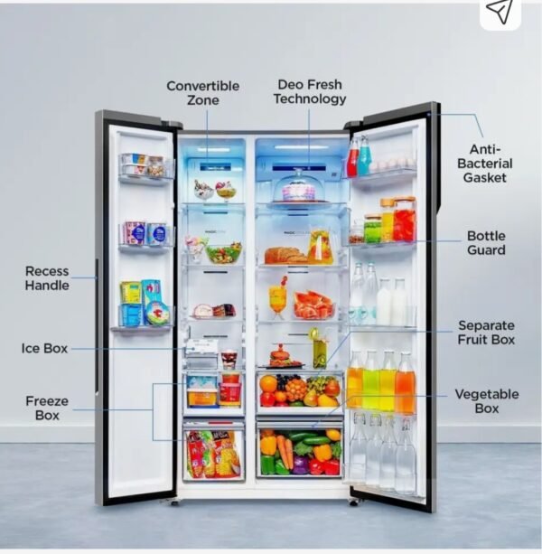 596 L Frost Free Side by Side Convertible Refrigerator with 100% Convertible Fridge SpaceDigital Control Panel360 Degree Cooling Magic Convertible ZoneExpert Inverter 2-Door (Shiny Steel, HES-690SS-P) - Image 2