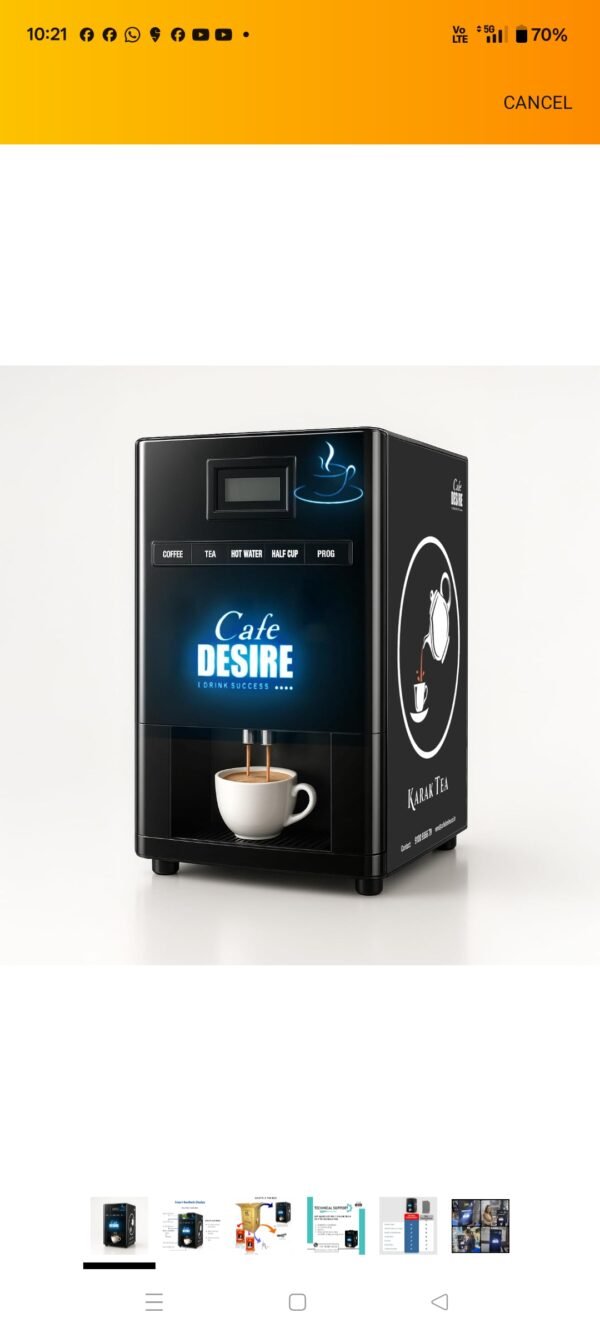 Cafe DESIRE I DRINK SUCCESS Tea & Coffee Coffee Vending Machine 2 Lane | Fully Automatic (LED)