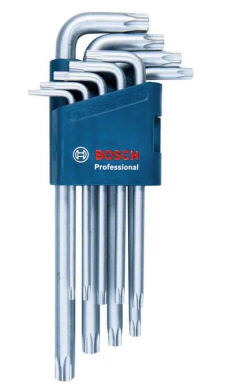 BOSCH Professional TORX Angle Screwdriver Set | 9-Piece Set (T10-T50) | S2 Hardened Steel | High Torque & Leverage | Ball-End Tips | Anti-Rounding Design | Rust-Resistant | 1-Year Warranty