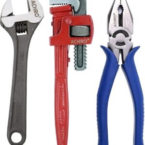 ACHRO Combo Pack of 3 Tool Kits Set for Home (Contains 8 Inch Adjustable Spanner, 8 Inch Combination Plier, 10 Inch Pipe Wrench)