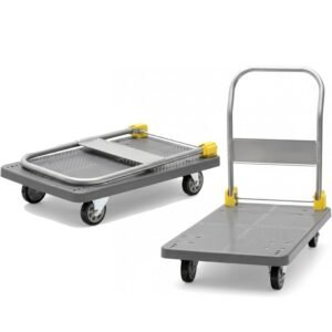 BonKaso 200Kg Heavy-Duty Foldable Platform Trolley | Plastic Material Handling Cart with 360° Rotating Wheels & Non-Slip Base | for Home, Office, Warehouse, Industrial Use (72x48x79cm, Grey)